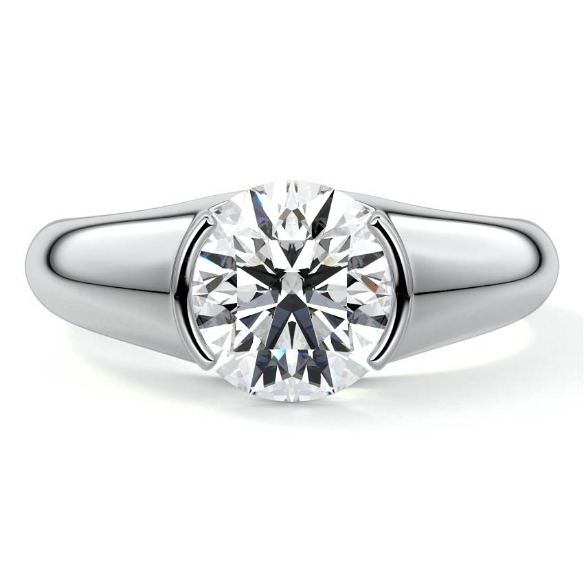 Round Solitaire Engagement Ring East-to-West set lab-grown diamond in 18K white gold