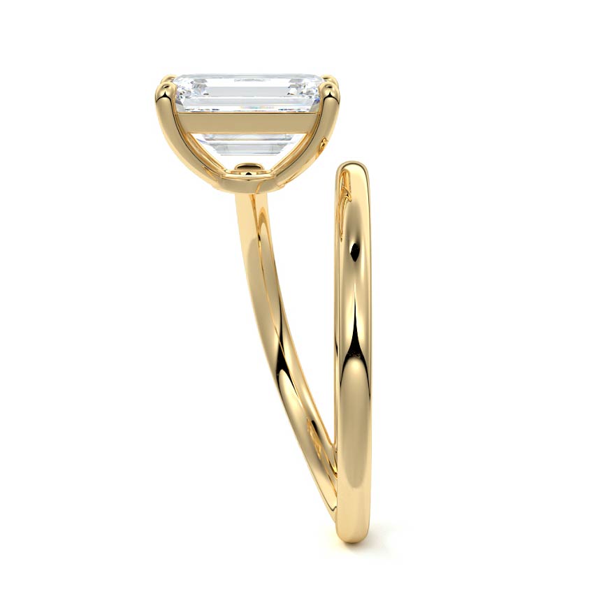 Emerald cut spiral diamond engagement ring in yellow gold with lab-grown center stone