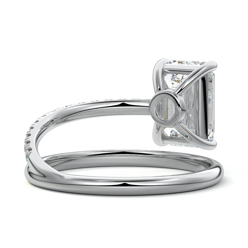 Emerald cut spiral diamond engagement ring in platinum with lab-grown center stone