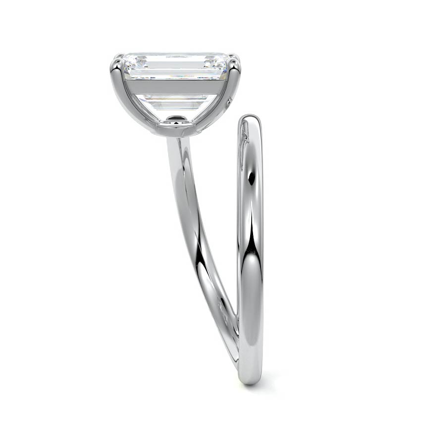 Emerald cut spiral diamond engagement ring in platinum with lab-grown center stone