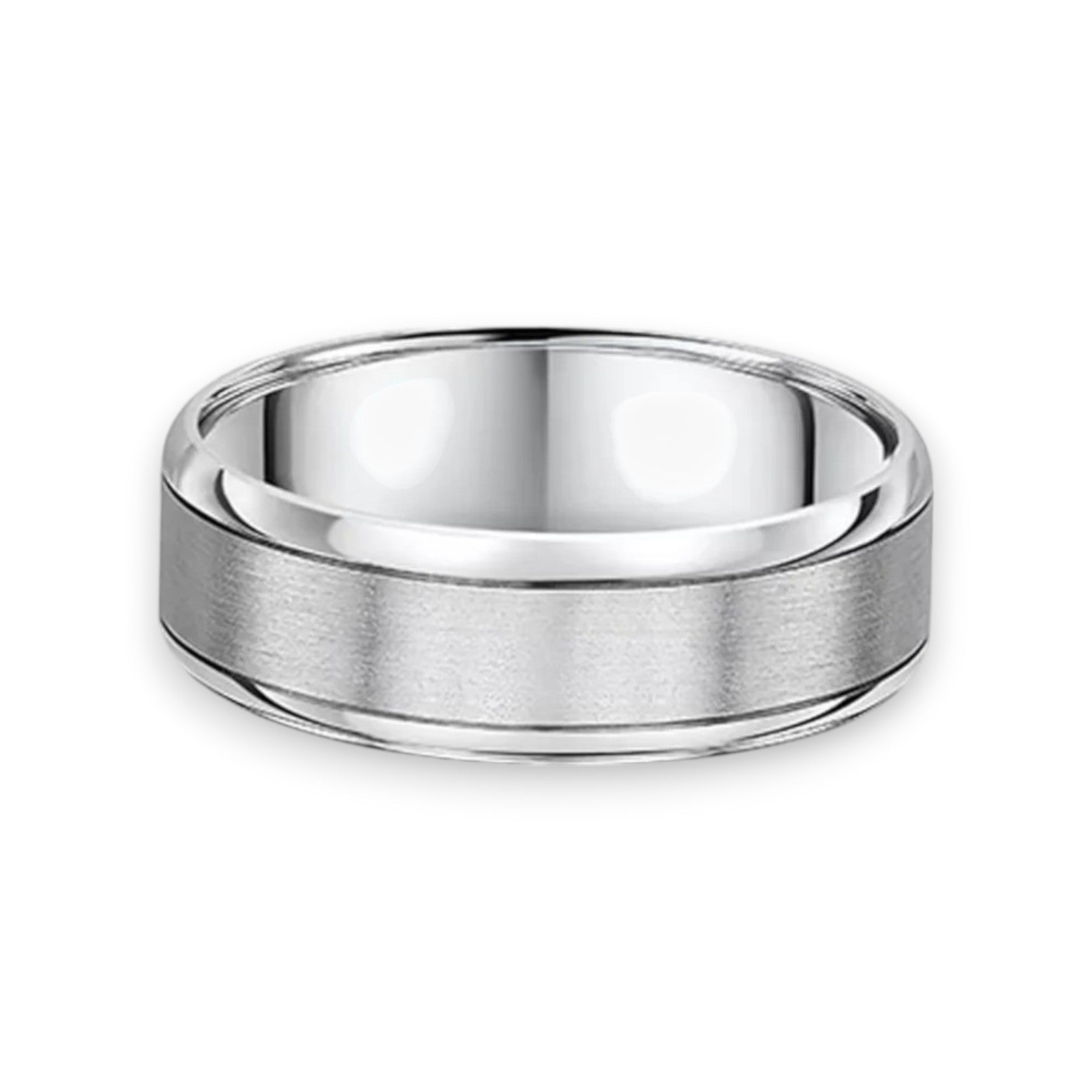 Men’s titanium wedding ring with middle brushed silver finish – Nura Lab NZ