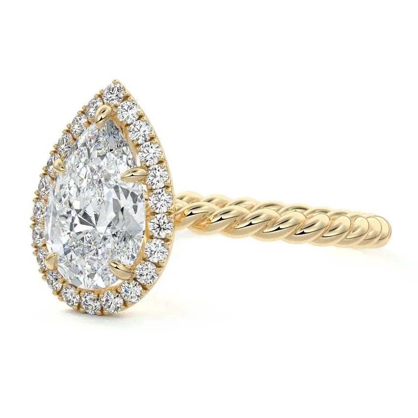 Giane - Pear Halo Twisted Rope Engagement Ring