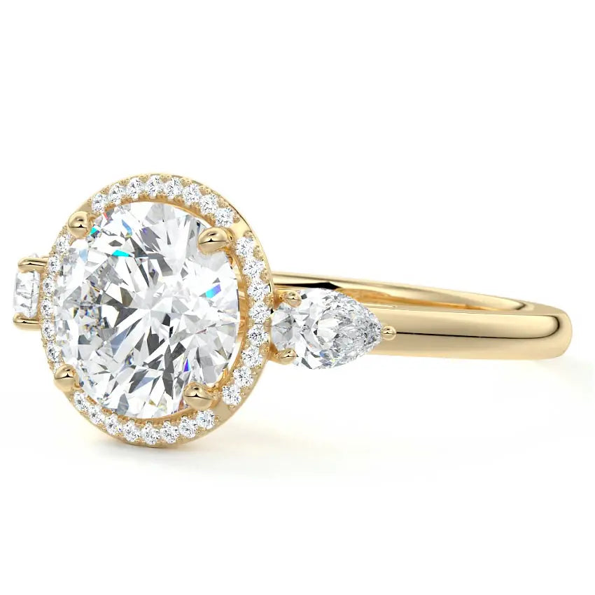Trisha - Round Halo and Pear Trilogy Ring