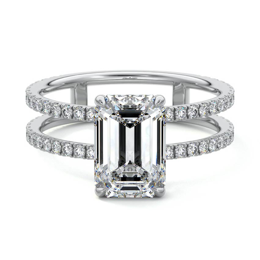 Katy - Unique Emerald Cut Double Band Engagement Ring