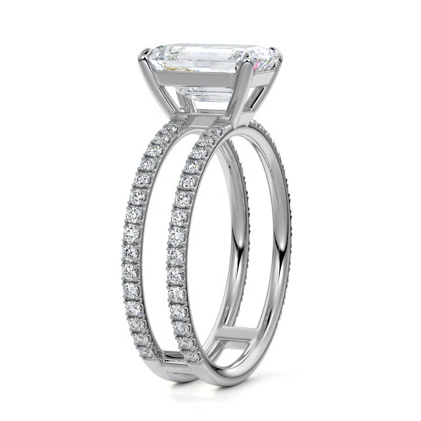 Katy - Unique Emerald Cut Double Band Engagement Ring