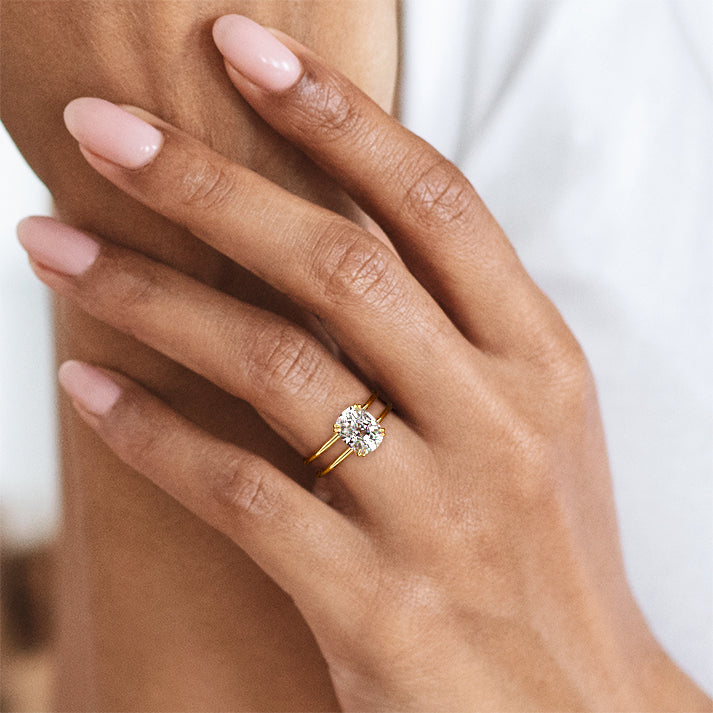 Elena - Cushion Solitaire Double Band Engagement Ring