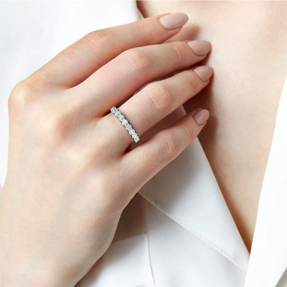 Close-up of 2 Carat Eternity Ring in 14K White Gold on hand