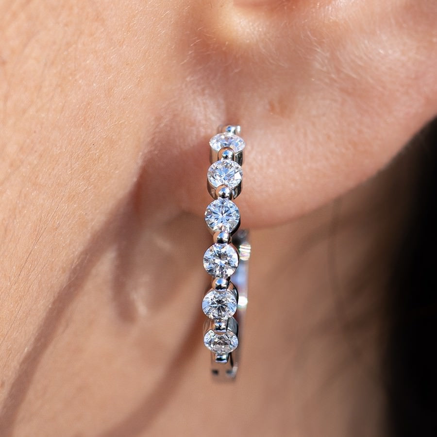 6-Stone lab-grown diamond hoop earrings in 14K white gold on model, side profile