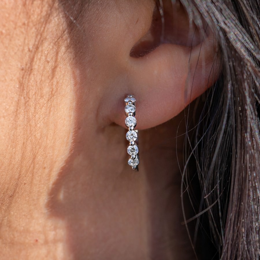 1 Carat Lab Diamond Hoop Earrings Six Stone