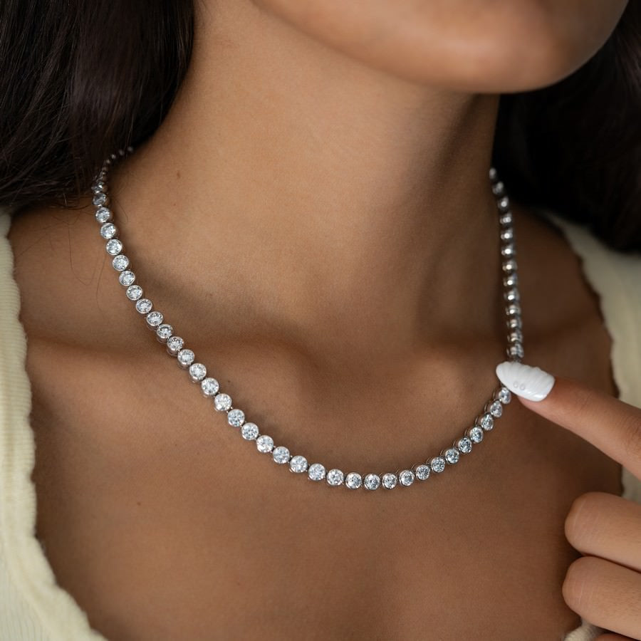 30 Carat Lab Diamond Bezel Tennis Necklace 14K Gold