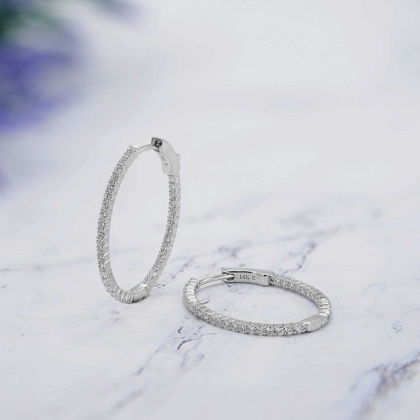 14K White Gold Lab Diamond Oval Medium Hoops 1.10 CT