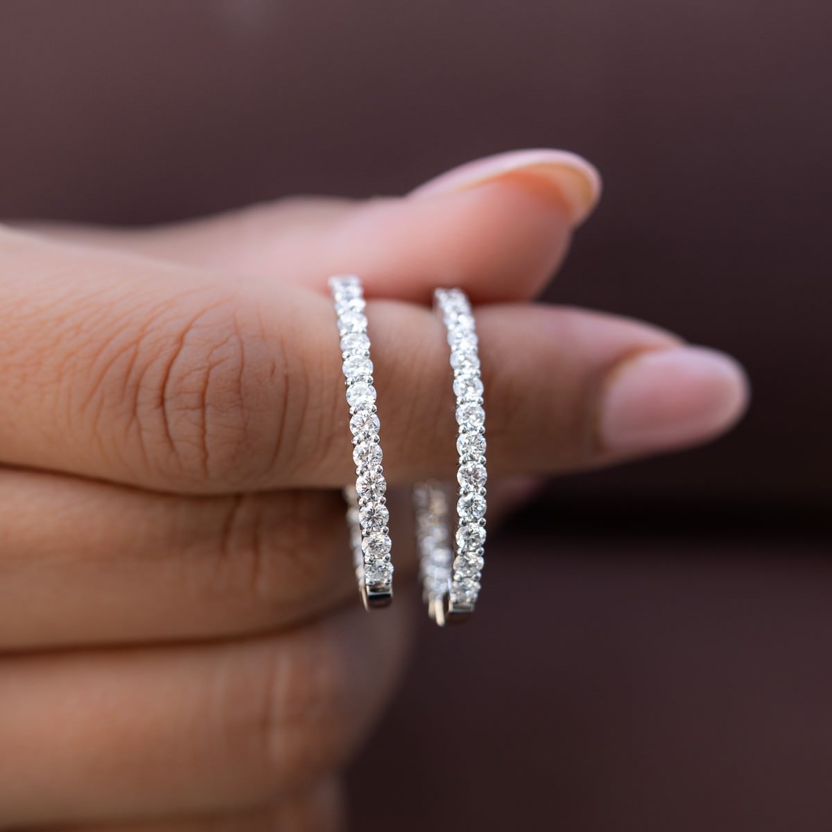14K White Gold Lab Diamond Oval Medium Hoops 2.40 CT