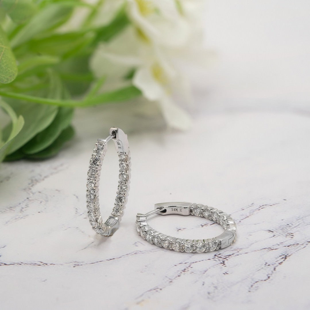 3CT Lab Diamond Oval Small Hoops 14K Gold