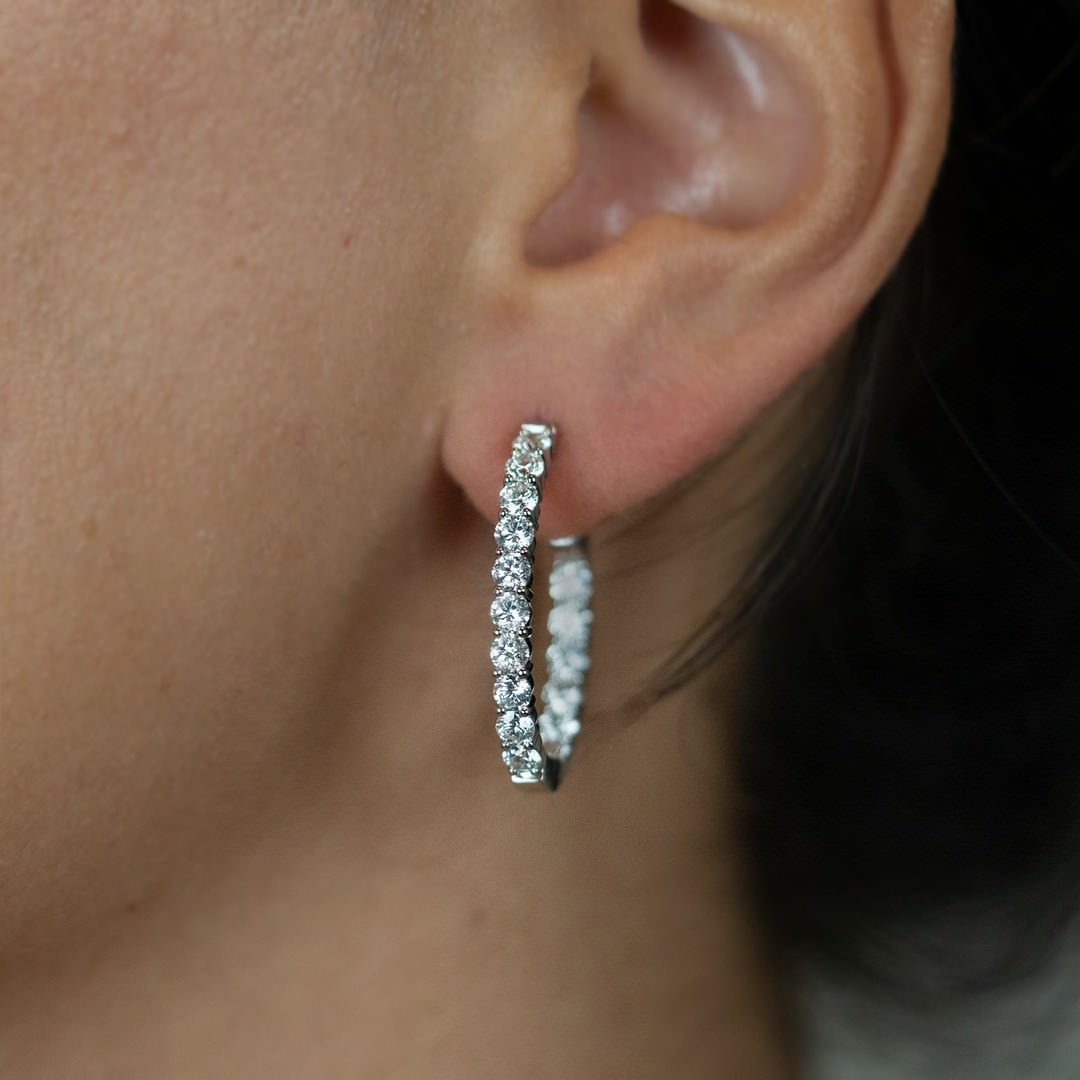 3CT Lab Diamond Oval Small Hoops 14K Gold