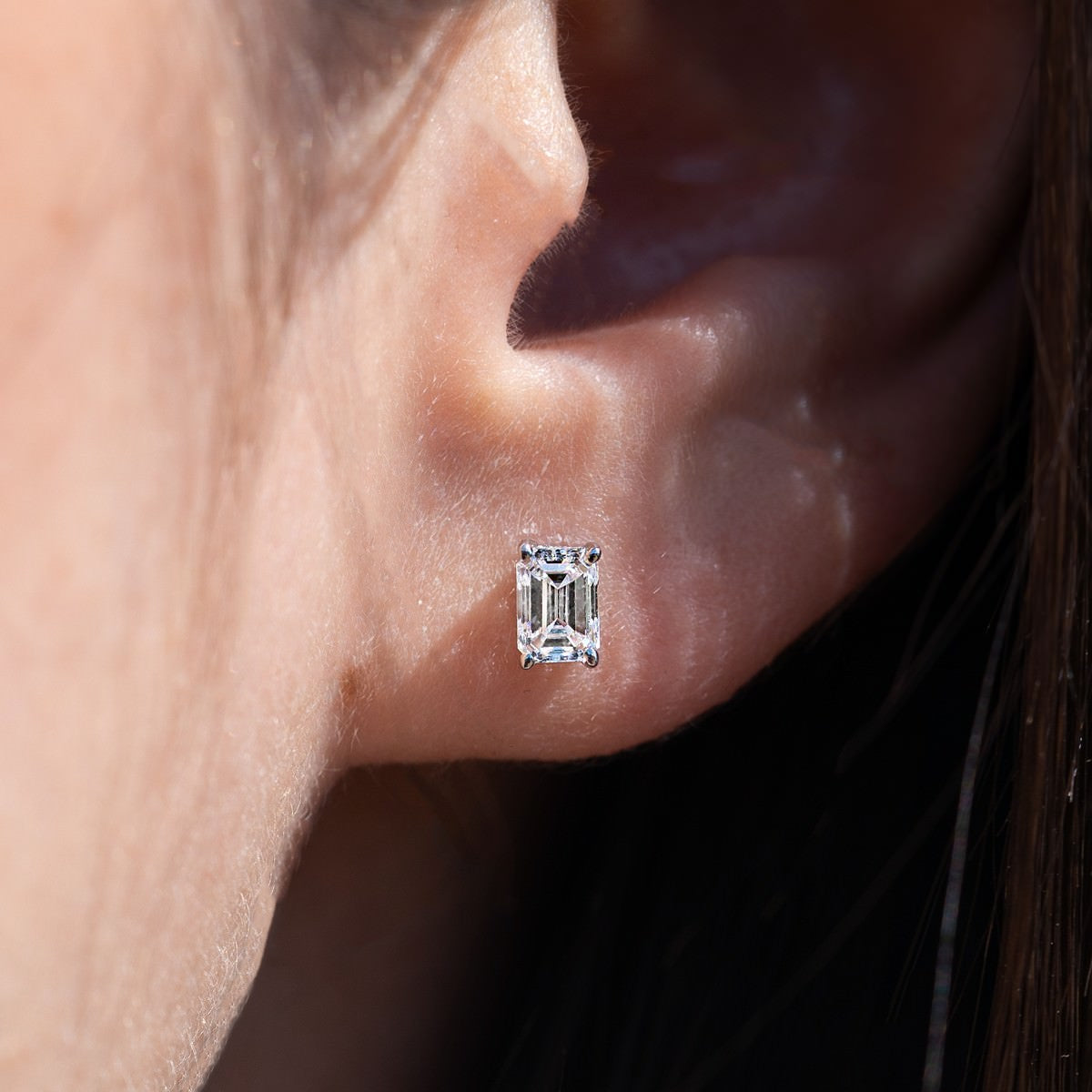 1 Carat Emerald Stud Earrings – Lab-Grown Diamonds in 14K White or Yellow Gold