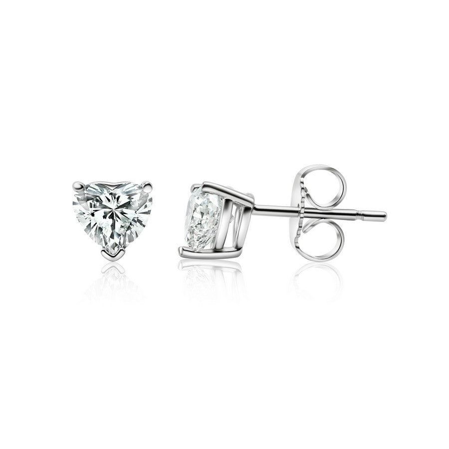 1 Carat Heart Cut Stud Earrings – Lab-Grown Diamonds in 14K White or Yellow Gold