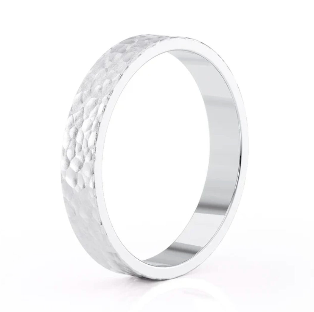 Nura Lab hammered men’s engagement ring plain band in platinum