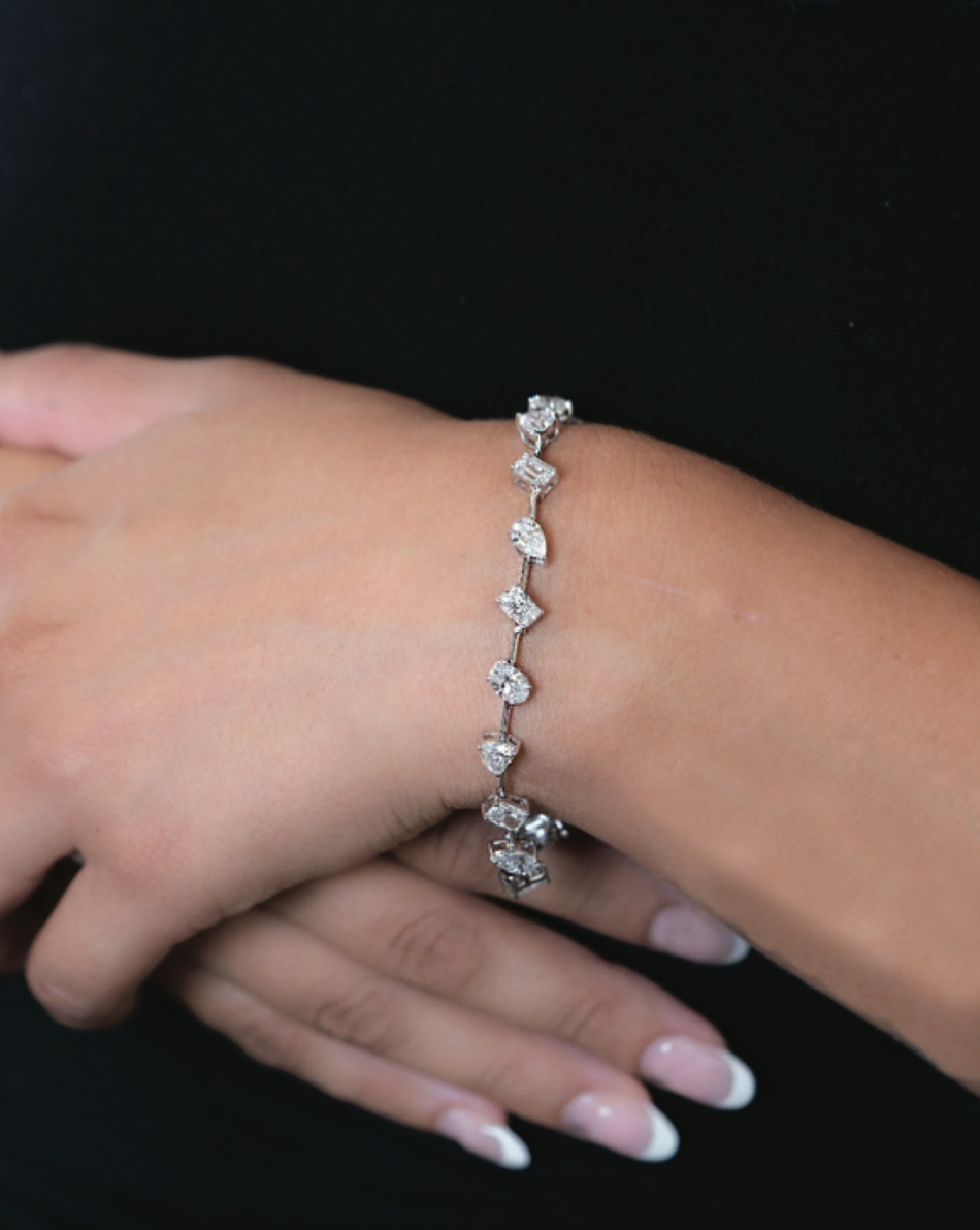 14K White Gold Lab-Created Multi-Shape Tennis Bracelet