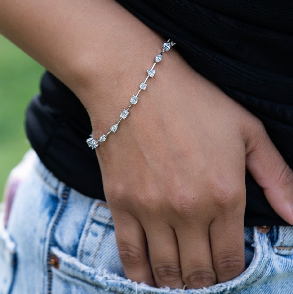 14K White Gold Lab-Created Multi-Shape Tennis Bracelet