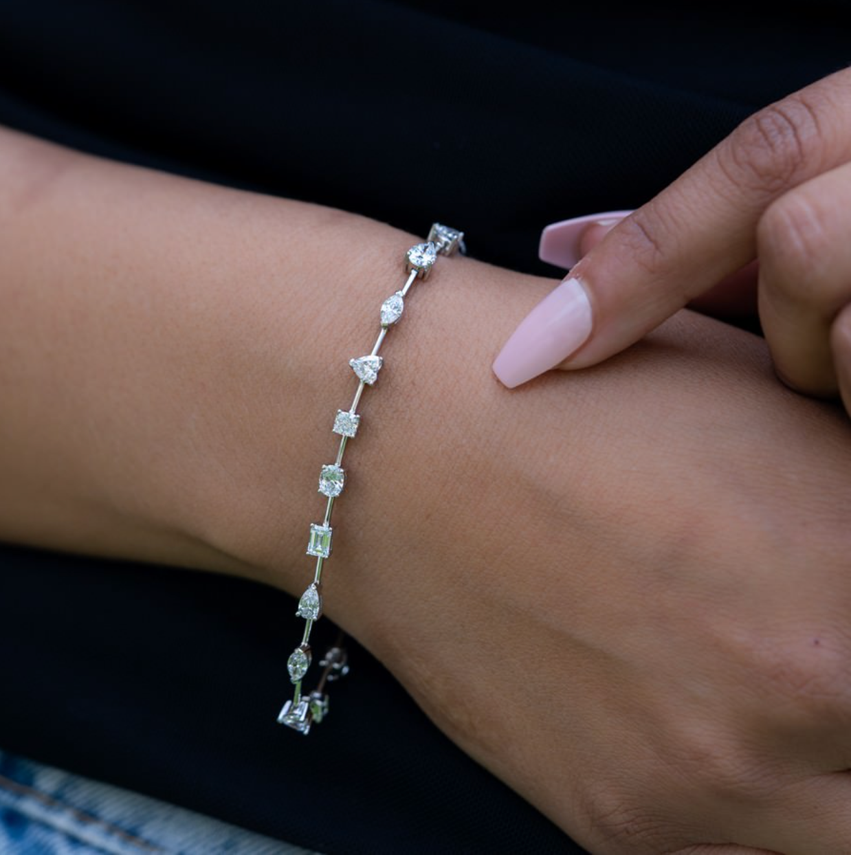 14K White Gold Lab-Created Multi-Shape Tennis Bracelet