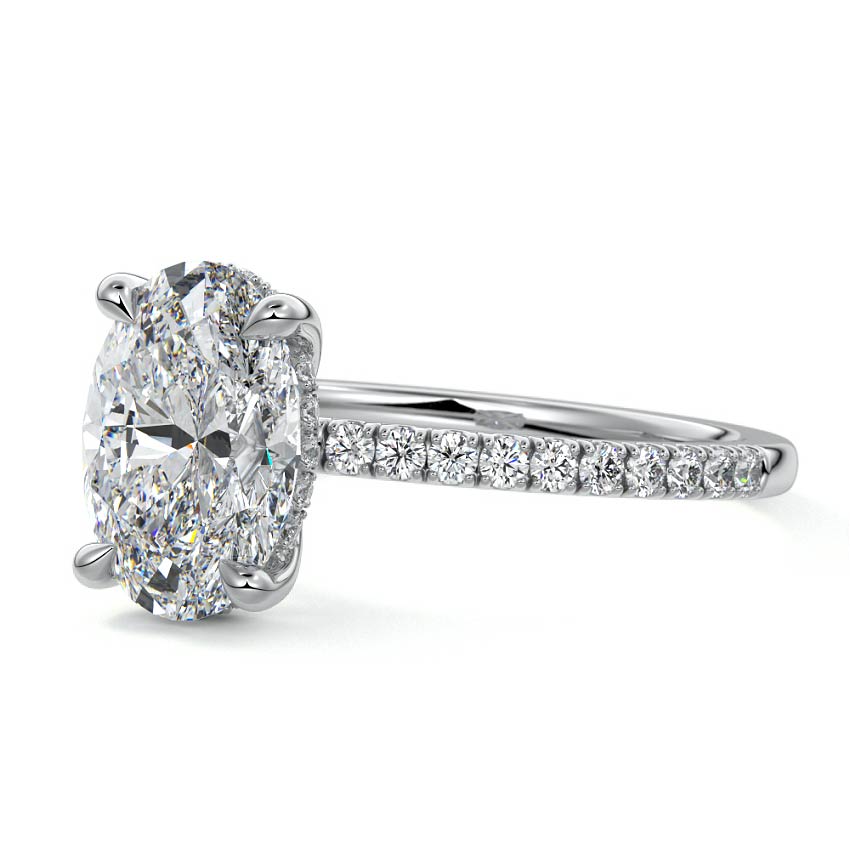 oval cut pave moissanite engagement ring white gold