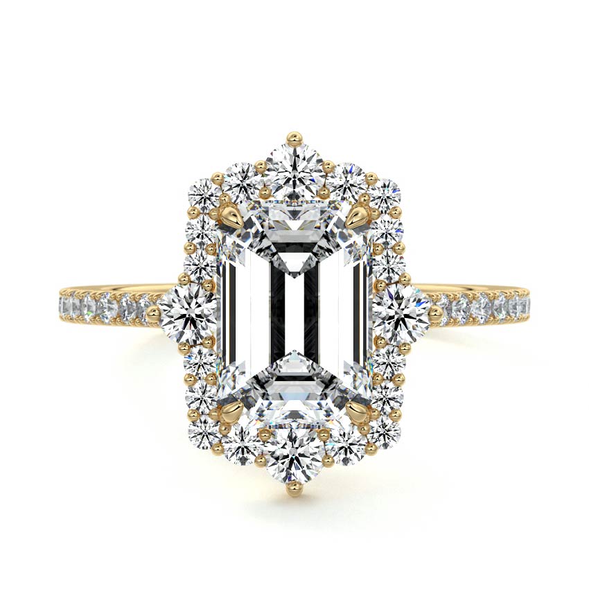Unique emerald cut halo engagement ring in platinum with lab-grown diamond – Nura Lab NZ & Australia