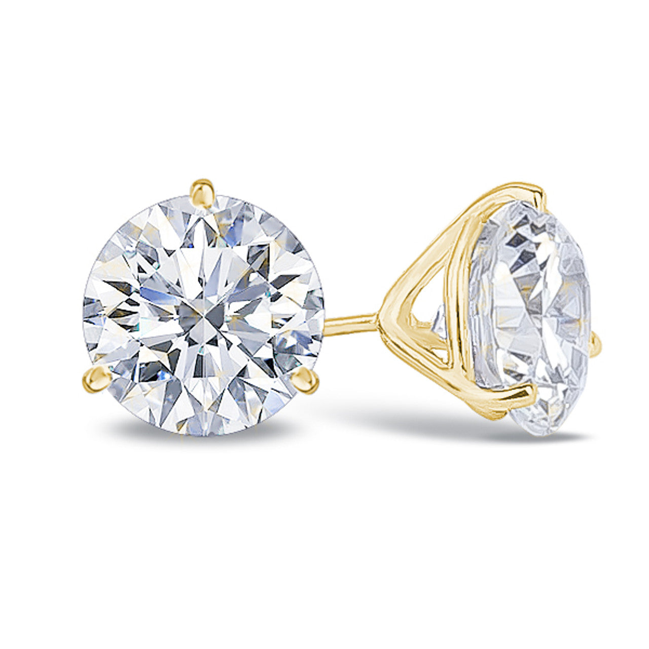 Pair of 14K gold martini three-prong lab diamond studs for women, NZ Australia