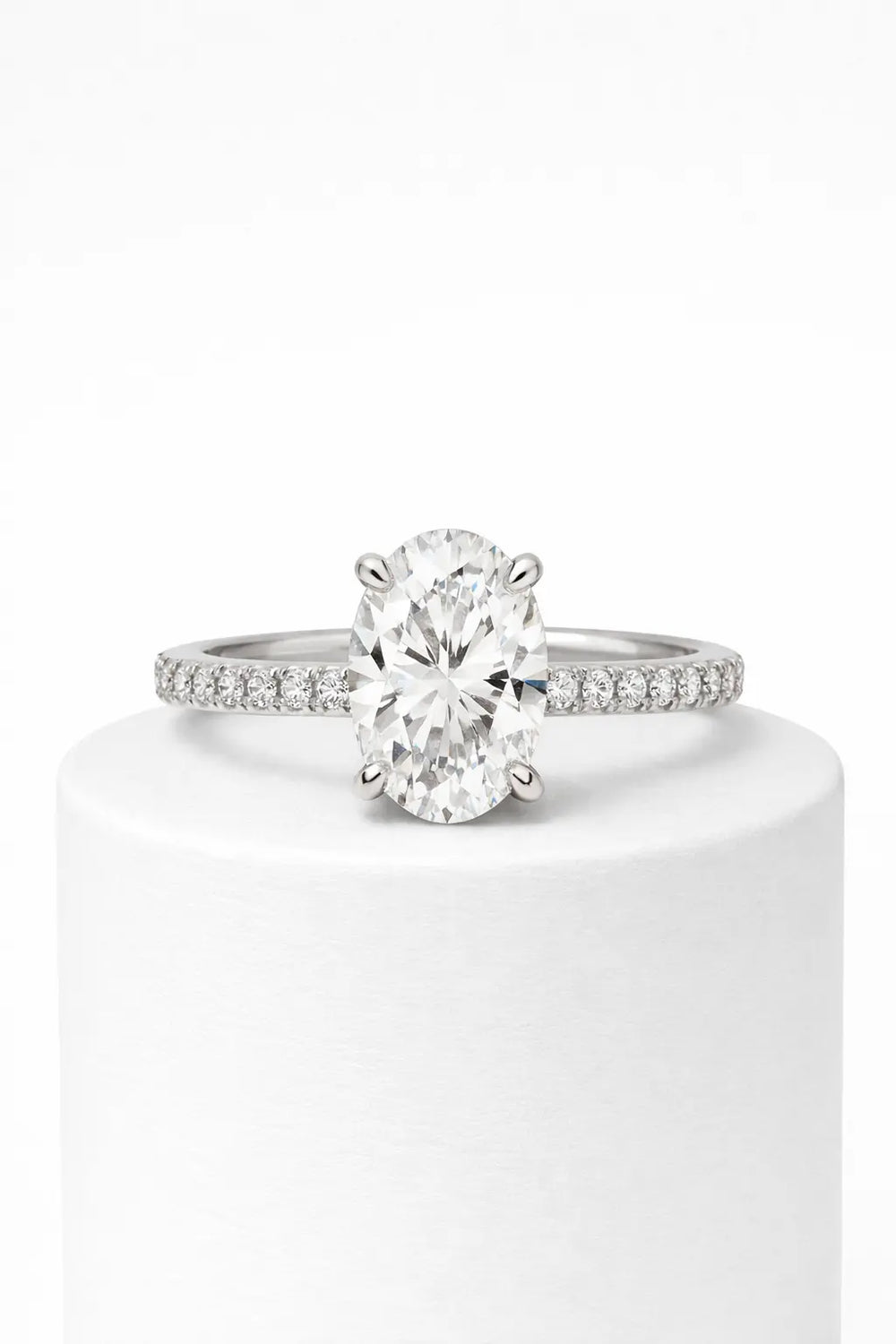 Oval engagement ring displayed for online engagement ring shopping in New Zealand