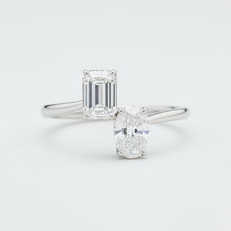 Toi Et Moi engagement ring in 18K yellow gold with two gemstones – New Zealand jeweller