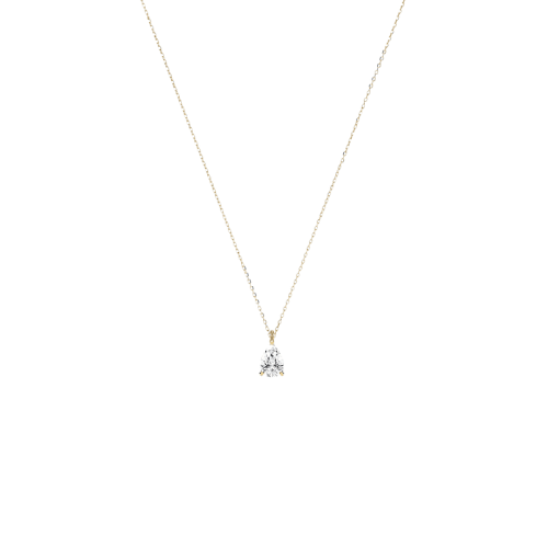 0.50 carat solitaire lab grown diamond pear pendant in 18K yellow gold on model – New Zealand jeweller