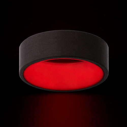 Albatross XIV - Carbon Fiber and Red Glow Sleeve Men's Wedding Ring - view 5 - Nura Lab