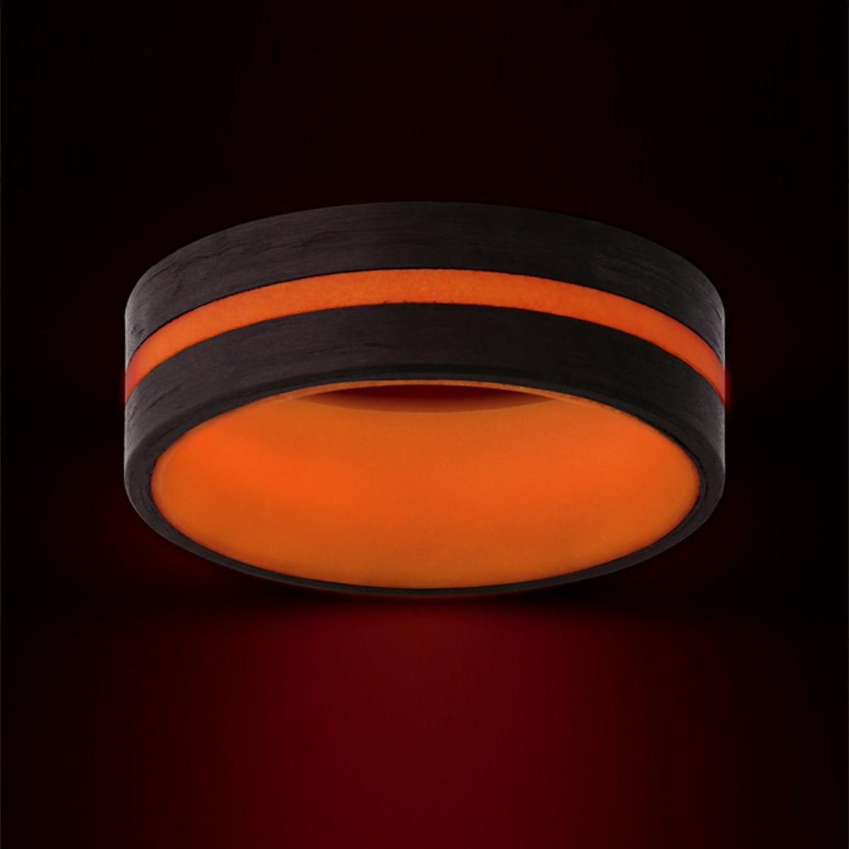 Fiord XIV - Carbon Fiber and Orange Glow Men's Wedding Ring - view 5 - Nura Lab