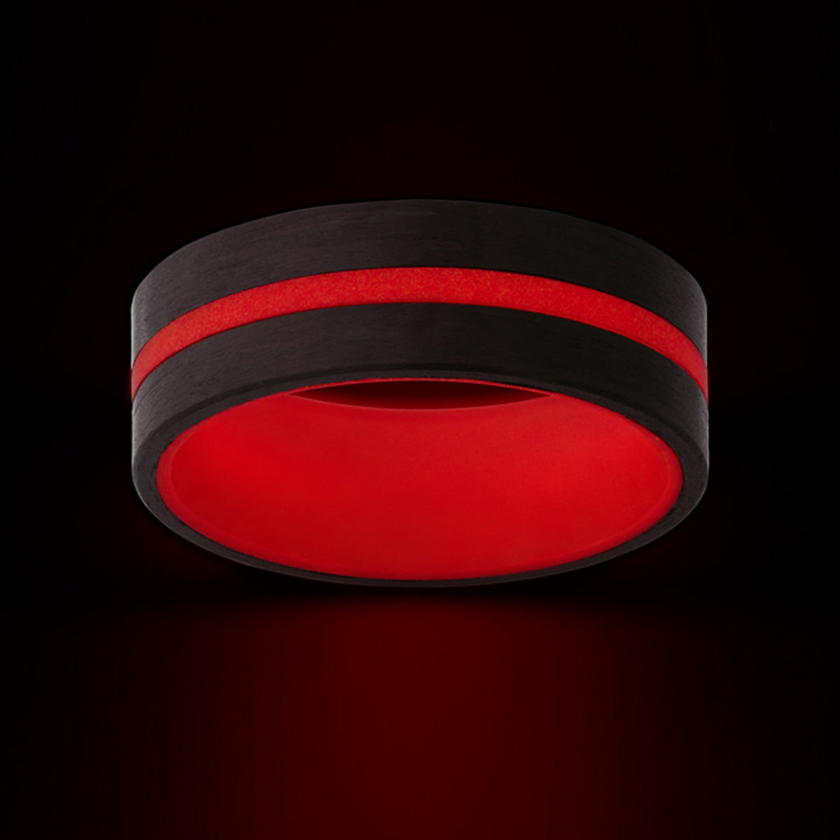 Midnight XIV - Carbon Fiber and Red Glow Men's Wedding Ring - view 5 - Nura Lab