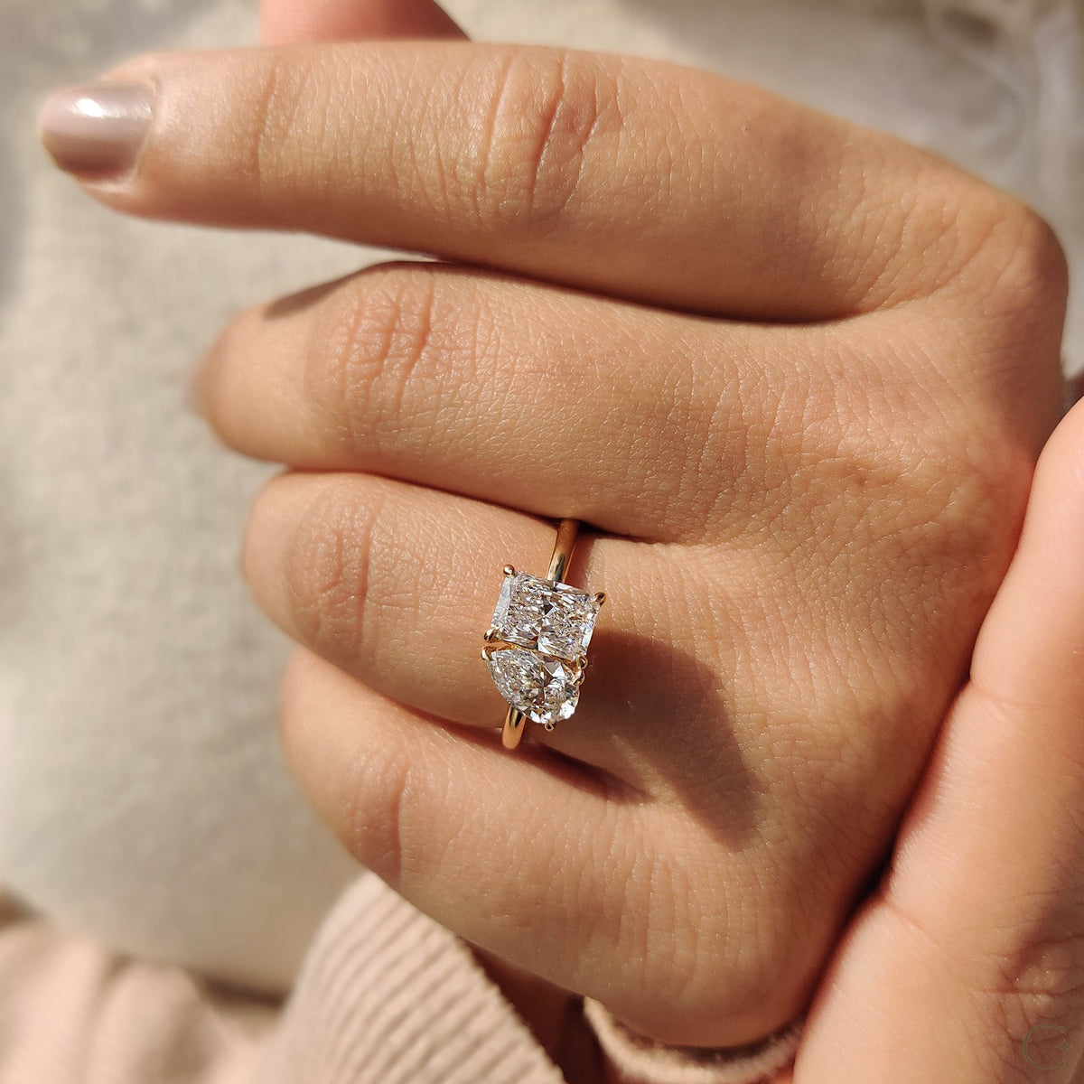 Violette Joy - 2 Stone Engagement Ring With Pear And Radiant Diamond