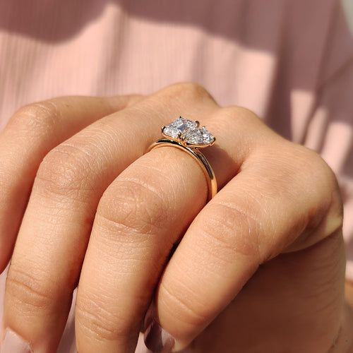 Violette Faye - Emerald And Pear Engagement Ring In Toi Et Moi Style