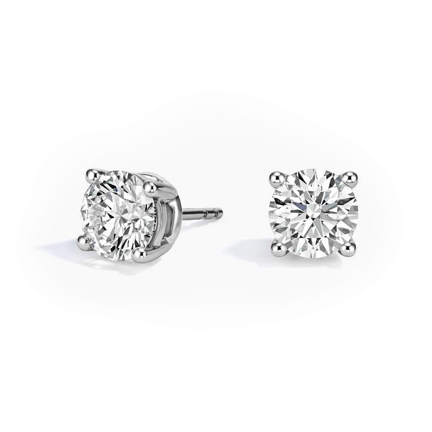 Celestia Moissanite Round-Cut Stud Earrings by Nura Lab in platinum plating over S925 sterling silver