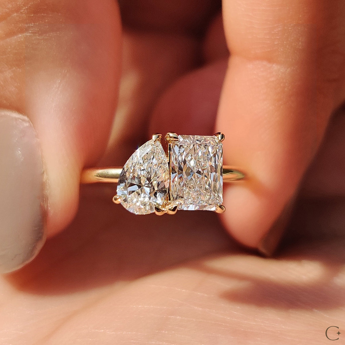 Violette Joy - 2 Stone Engagement Ring With Pear And Radiant Diamond