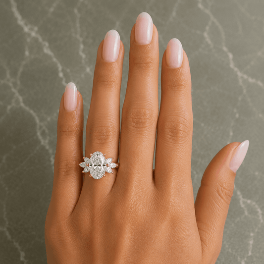 Natasha - Oval Side Stone Lab Grown Diamond Engagement Ring