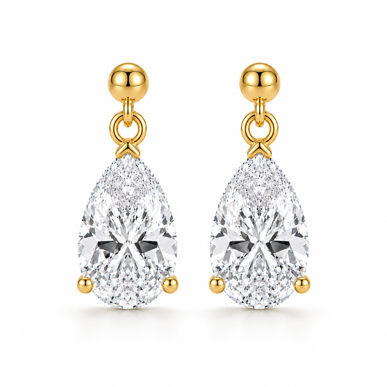 Marcia - 4ctw Pear Shape Drop Moissanite Earrings 14K Yellow Gold.