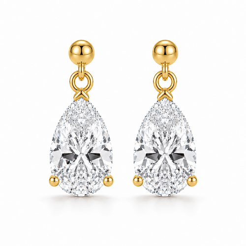 Marcia - 4ctw Pear Shape Drop Moissanite Earrings 14K Yellow Gold.