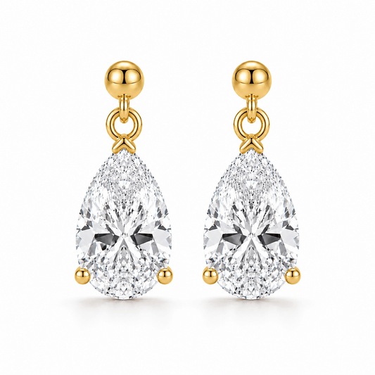 Marcia - 4ctw Pear Shape Drop Moissanite Earrings 14K Yellow Gold.