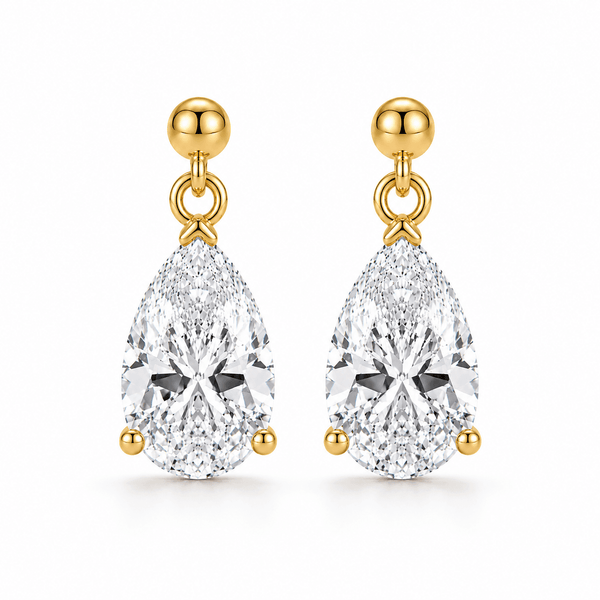 Marcia - 4ctw Pear Shape Drop Moissanite Earrings 14K Yellow Gold