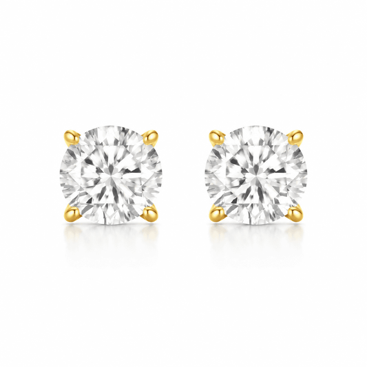 Tane - Round Moissanite Stud Four Claws Earrings 14K Yellow Gold