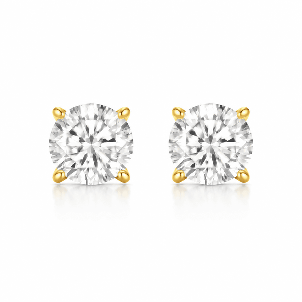 Tane - Round Moissanite Stud Four Claws Earrings 14K Yellow Gold