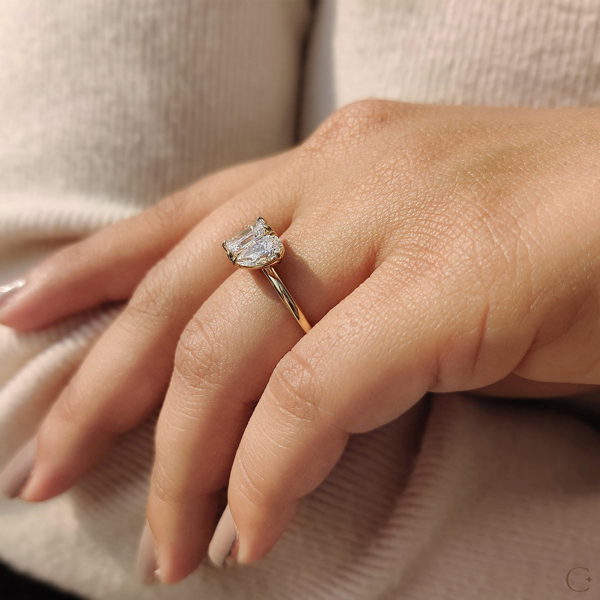 Violette Joy - 2 Stone Engagement Ring With Pear And Radiant Diamond