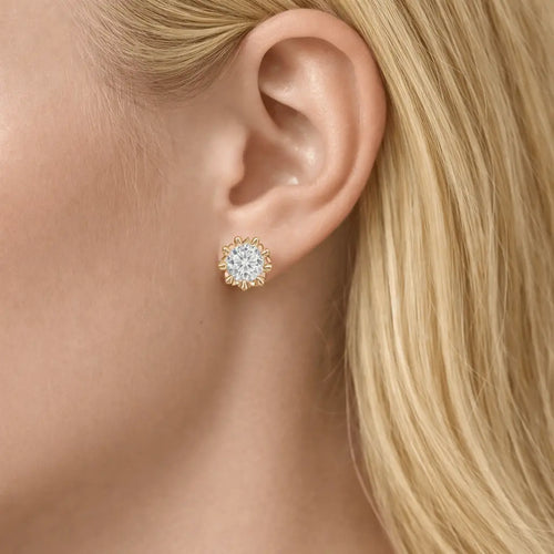 Tulip - Moissanite Stud Earrings 14K Yellow Gold Nura Lab