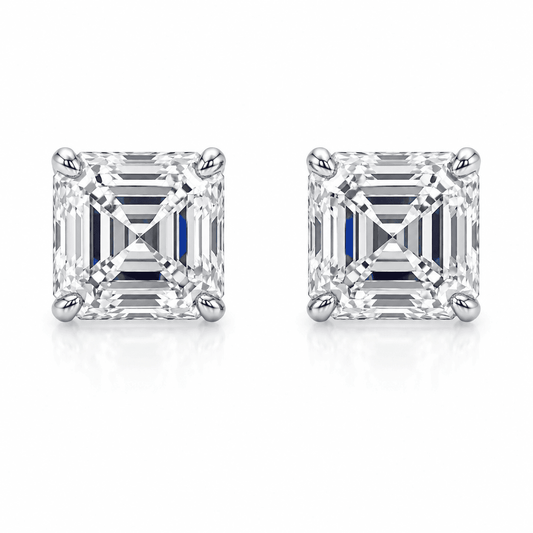 10 Carat - Asscher Cut Earrings 18K White Gold