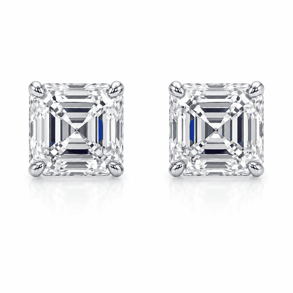 10 Carat - Asscher Cut Earrings 18K White Gold