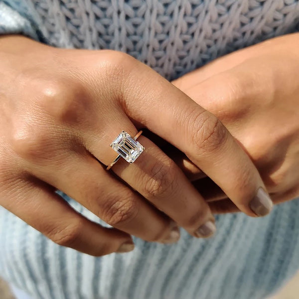 Rosamund Elise - Knife Edge Emerald Cut Solitaire Ring