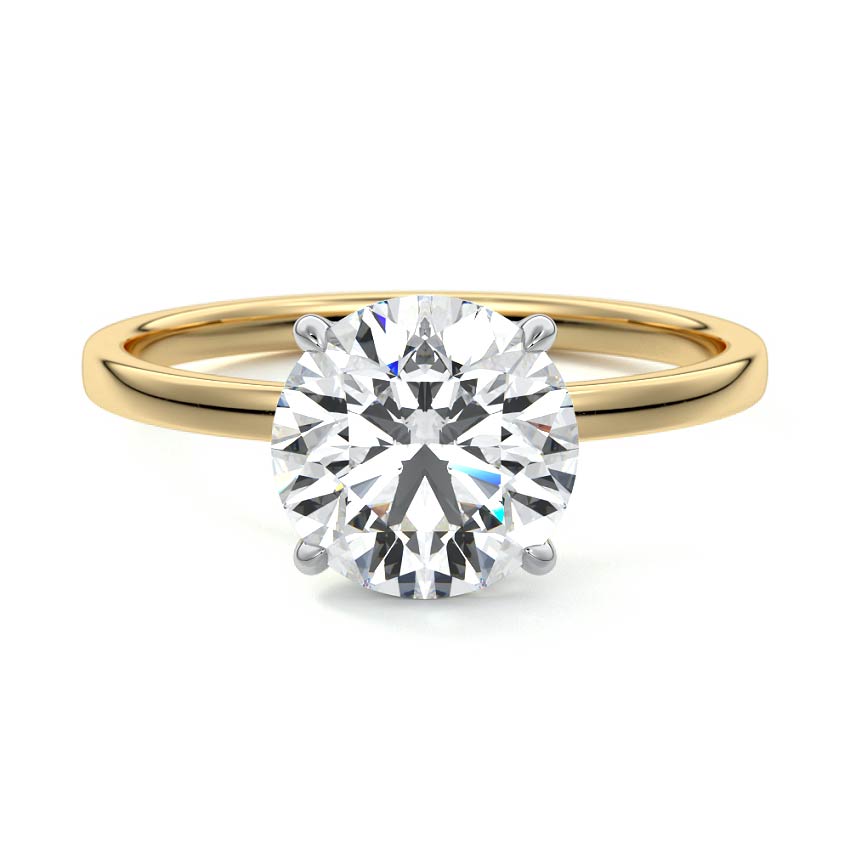 Solitaire lab-grown diamond or moissanite engagement ring in yellow and white gold – Nura Lab New Zealand